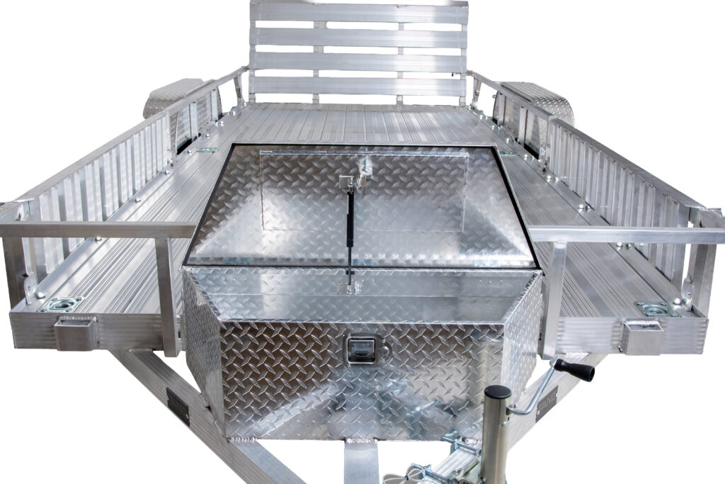 Tool box open Double axle aluminum wheels lay flat gate